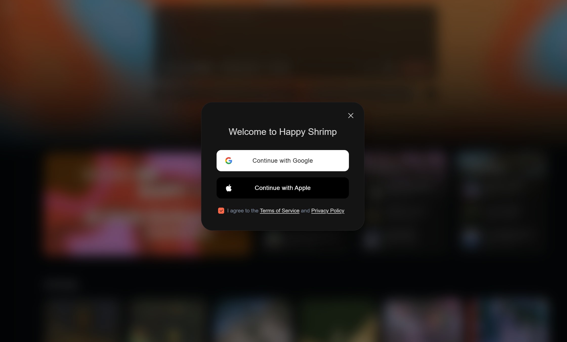 Регистрация в сервисе happyshrimp