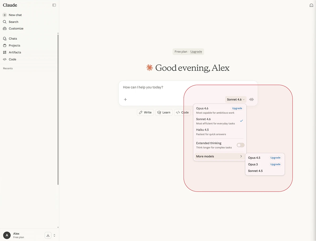 Главная страница-выбор модели- Claude Anthropic