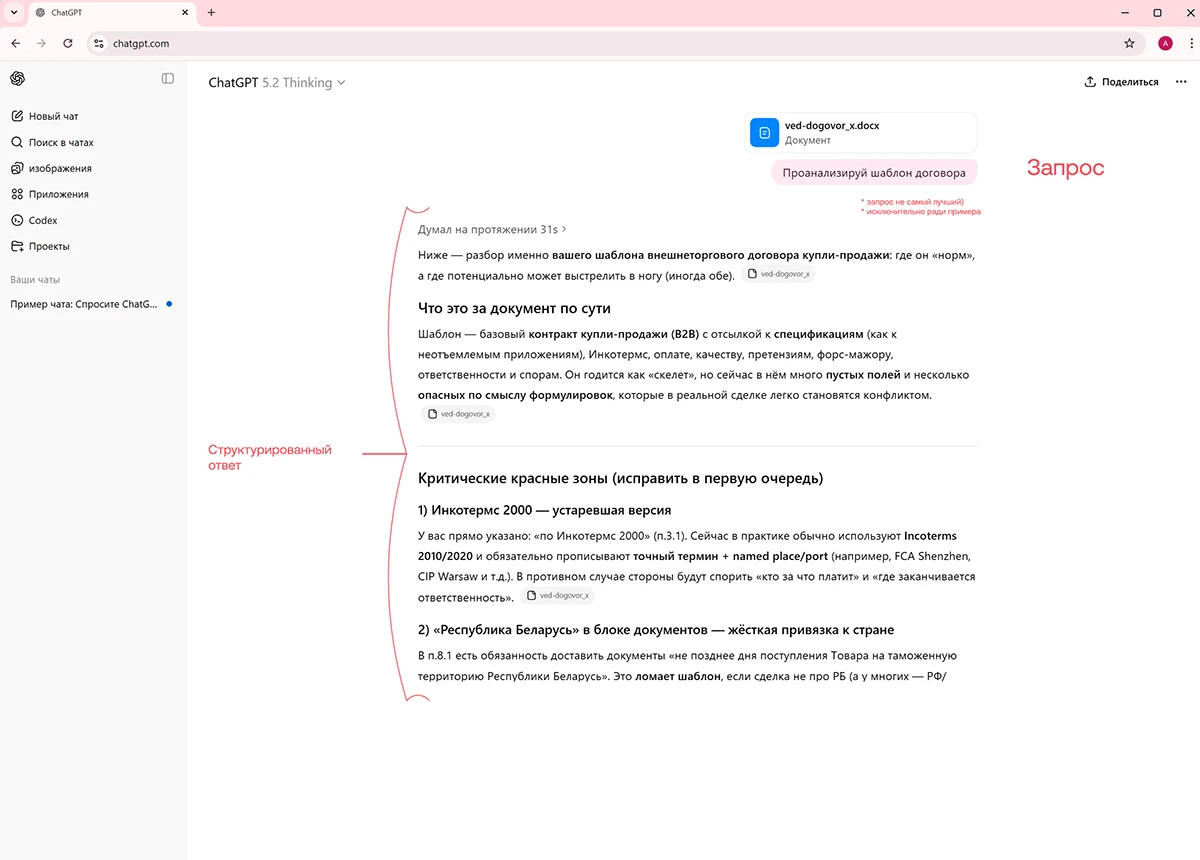 Пример структурированного ответа - Chat GPT